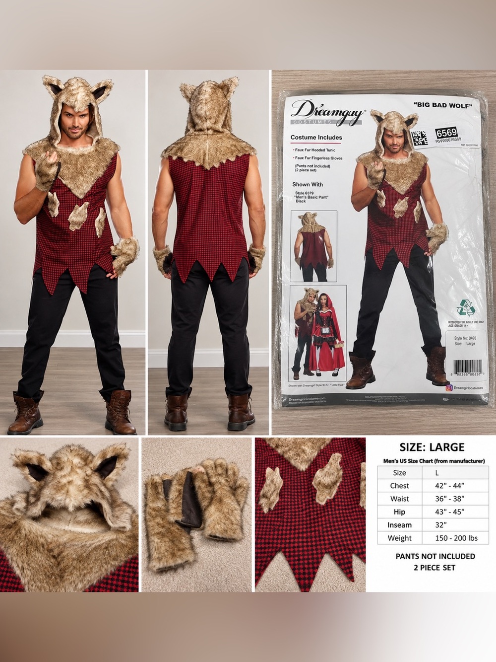 NWT Big Bad Wolf Costume Men’s Large NEW in Package Halloween